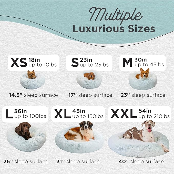 Best Friends by Sheri Original Calming Donut Dog and Cat Bed, Shag Faux Fur, Frost Gray, (36in x 36in) - Anxiety Relief for Pets Up to 100 lbs