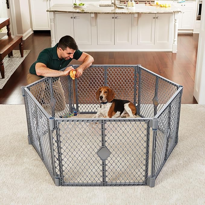 MyPet Petyard: 5.5 Ft. Wide Customizable Folding Dog Playpen Indoor/Outdoor. Made in USA. 6-Panel Puppy Playpen. Freestanding Play Pen Dog Gate 26" Tall, Fieldstone