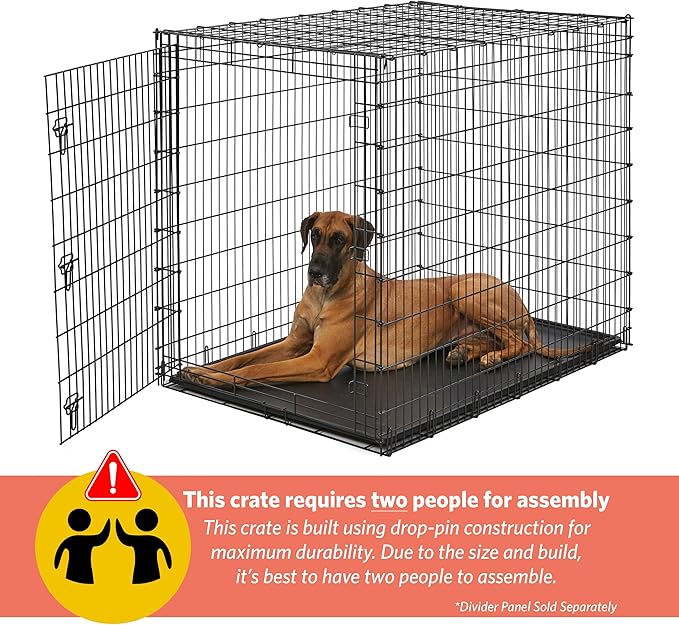 Midwest Homes for Pets Ginormous Single Door 54-Inch Dog Crate for XXL Dogs Breeds; Great Dane, Mastiff, St. Bernard, Drop Pin Assembly Requires Two People; Divider Panel Not Included; Black: SL54