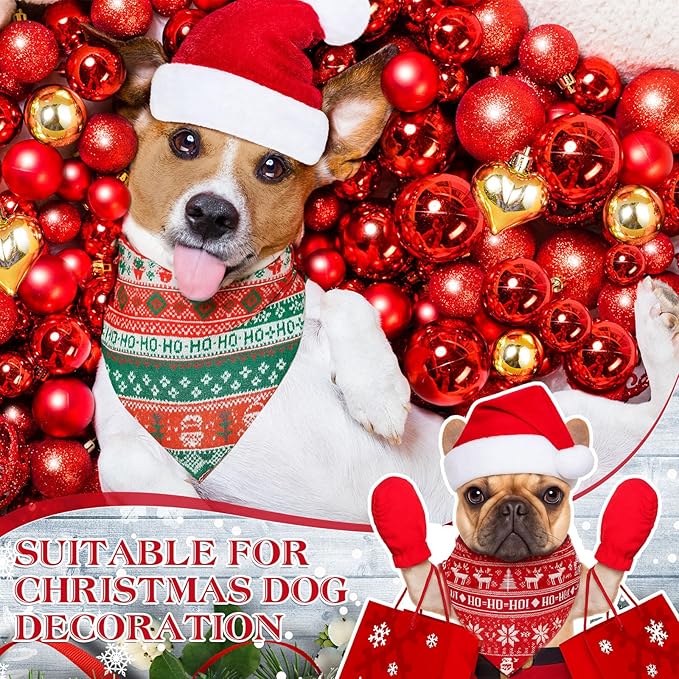 Weewooday 50 Pcs Christmas Bandanas for Dogs Xmas Bandanas Bulk with Ugly Sweater Patterns Soft Bibs Adjustable Triangle Doggie Scarf for Small Medium Large Pet (25.6 x 17.7 x 17.7 Inch)