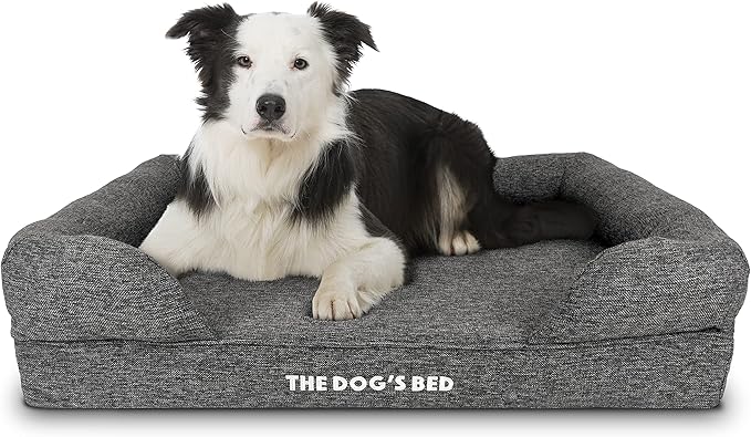 The Dog’s Bed, Large Grey Linen, Memory Foam, Pain Relief: Arthritis, Hip & Elbow Dysplasia, Post Surgery, Lameness, Supportive, Calming, Waterproof Washable Cover