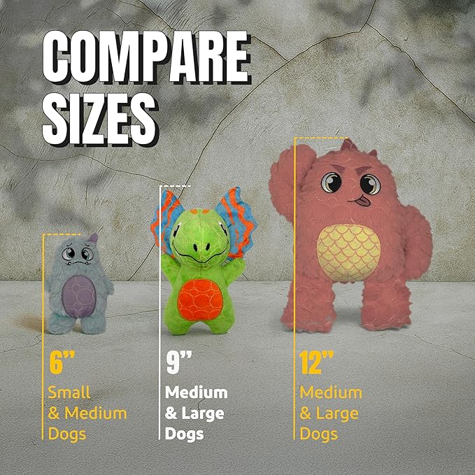 Bite Force - Durable & Strong Dog Toy Green Dino with Squeaker, Kevlar-Reinforced for Aggressive chewers.