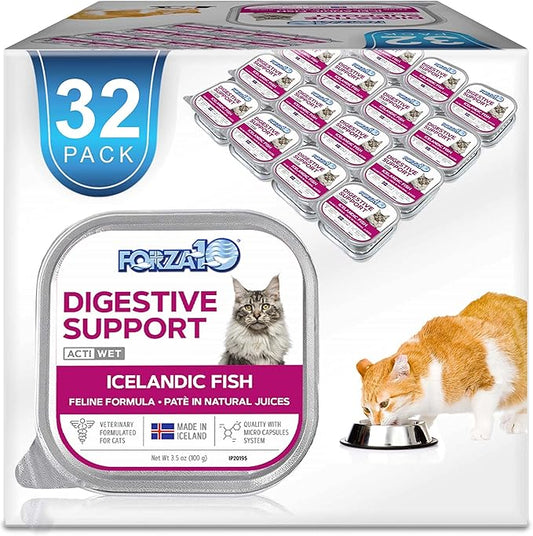 Forza10 Wet Cat Food Intestinal, Fish Salmon Cat Food Flavor, Sensitive Stomach Wet Cat Food for Adult Cats with Gastrointestinal and Digestive Problems (32 Pack)