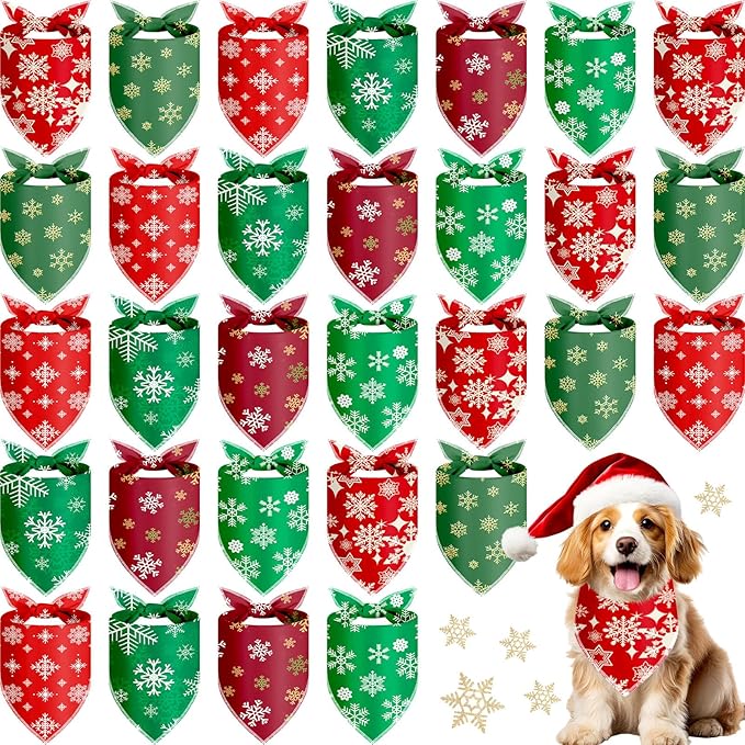 Frienda 30 Pcs Christmas Dog Bandanas Bulk Snowflake Bandanas for Dogs Soft Triangle Kerchief Bibs Scarf Set for Puppy Small Medium Large Pets Christmas Party Decoration