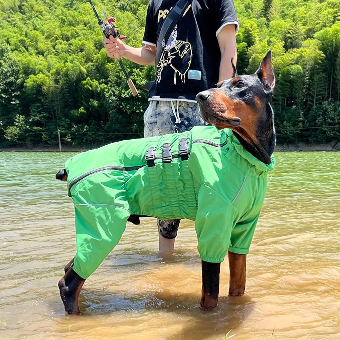 Dogs Waterproof Jacket, Lightweight Waterproof Jacket Reflective Safety Dog Raincoat Windproof Snow-Proof Dog Vest for Small Medium Large Dogs Green XS