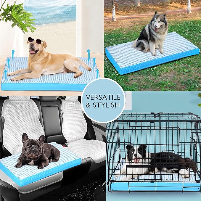 Cooling Dog Bed for Medium Dogs - Orthopedic Pet Beds with Memory Foam, QMAX>0.5, Waterproof Removable Washable Cover for Hot Weather, Blue, 30" L x 20" W x 3" H