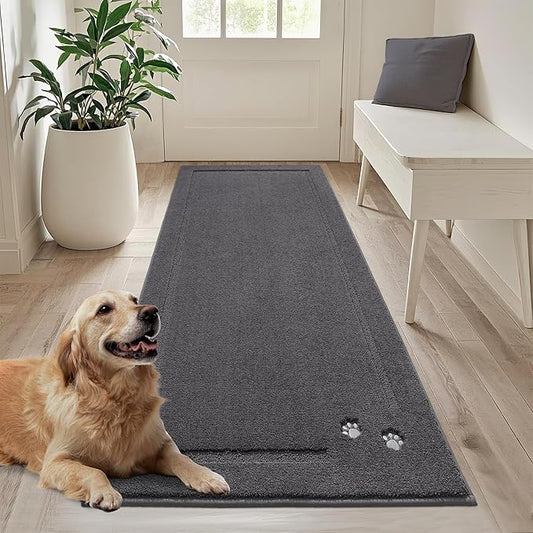 BEQHAUSE Dog Door Mat for Muddy Paws 32"x70" Dirt Trapper Absorbent Doormat Non Slip Entryway Rugs Washable Stain Resistant Welcome Floor Mat Soft Low-Profile for Front Back Door, Dark Grey