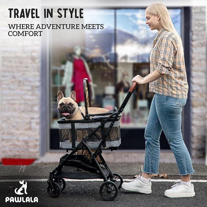 Pet Stroller with Detachable Carrier - Ideal for Small to Medium Dogs & Cats - Compact & Convenient Design - Easy Assembly Pet Stroller for Cats, Dog Strollers for Small Dogs - Metallic Gray