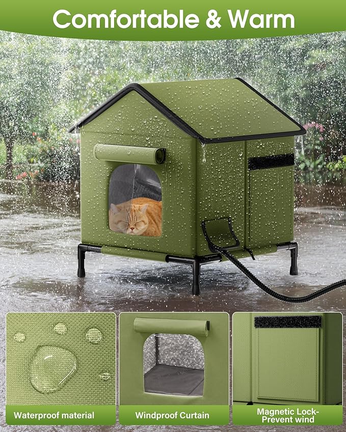 Heated Outdoor Cat House for Outsid-Wide Winter Shelter for Ferals - Cat House for Outdoor Cats, Heated House for Outside Weatherproof Insulated Protection 22.5 x 17 x 17