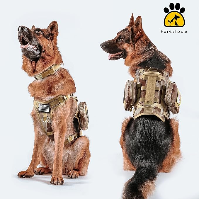 Forestpaw Dog Harness Medium Sized,Tactical Dog Harness with Handle,No Pull Military Style Service Dog Vest with Pockets Adjustable for Medium Large Dogs,Camouflage Brown,Chest 19.5-41.5"