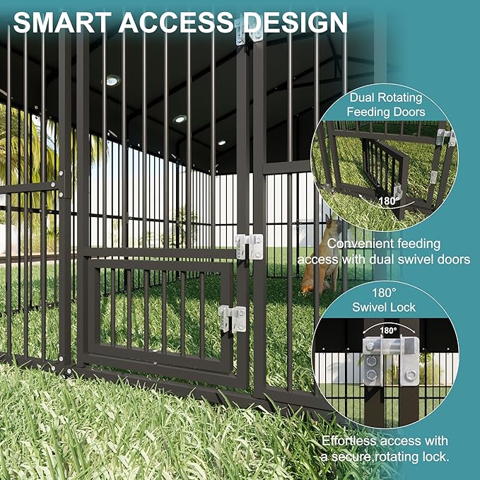 10x10x6 FT Outdoor Dog Kennel, Dog Enclosures Fence with UV-Resistant Waterproof Roof Cover and Triple Locks, Heavy Duty Metal Dog Houses for Large Dogs Outside (118" W x 119" D x 78" H)