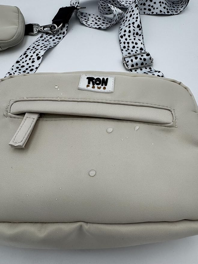 Dog Walking Crossbody with Treat Pouch & Tripod - Hands-Free Storage with Phone Holder, Poop Bag Dispenser, Hook for Used Poop Bags & Training Features (Beige)