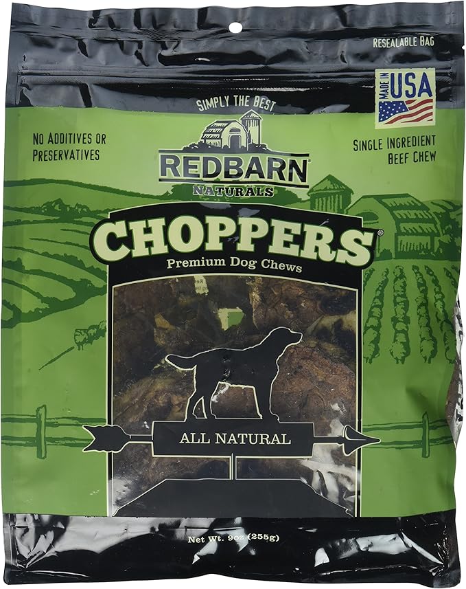 Redbarn Pet Products Natural Choppers Beef Lung Chew Treats for Dogs - Premium Made in USA Rawhide-Free Single Ingredient High Protein Low Fat - 9 oz Bag