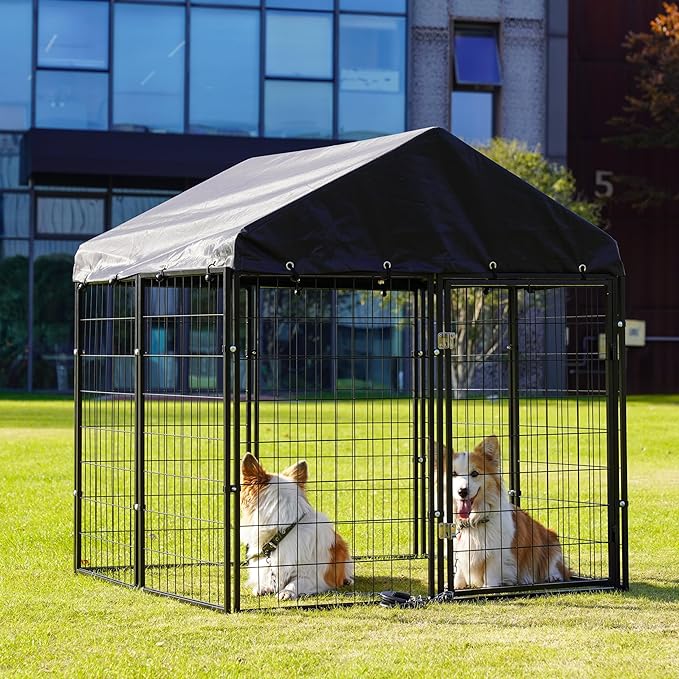 Outdoor Dog Kennel Steel Ideal Dog Fence for Small Dogs Anti-Rust Coating Cage with Roof All Weather Resistant Dog House with Double Locks(50"x48"x54")