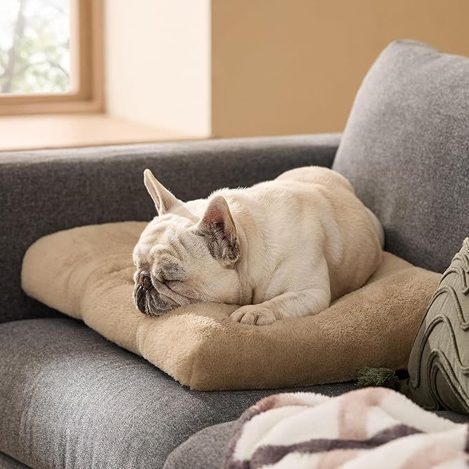 Bedsure Washable Dog Bed Medium Size Dog, Comfort Fluffy Plush Pillow Bed Crate Pad, Non-Slip and Machine Washable Kennel Pet Sleeping Mat, 29"x21", Brown