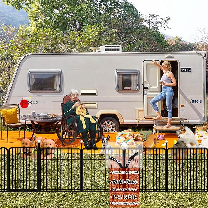 Puppy Playpen Indoor/Outdoor,24'' Portable Dog Playpen with Easy-Carry Straps,2 Add-On Panels Dog Pen Play Pen for Small Dogs,Rustproof Pet Playpen for Camping RV Yard