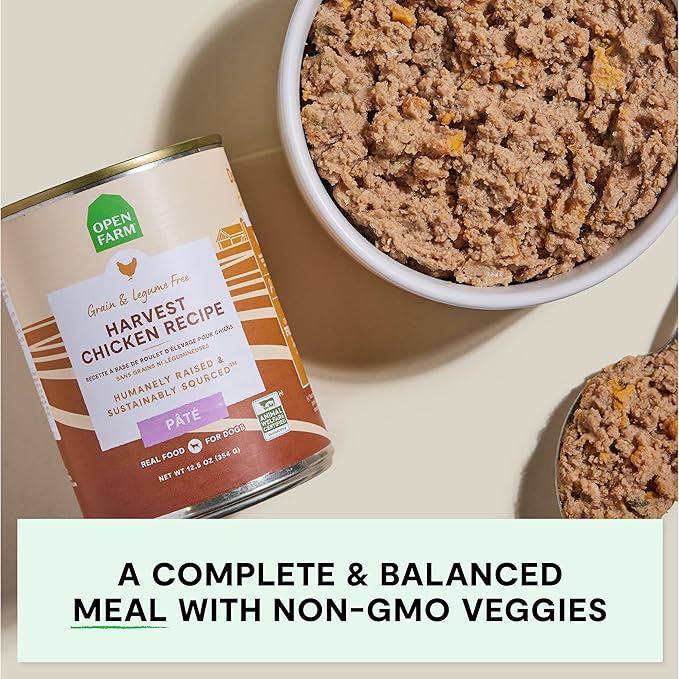 Open Farm Canned Dog Food, Pate for Complete & Balanced Nutrition, Grain Free and Legume-Free, Harvest Chicken Recipe, 12.5oz Cans (Pack of 12)