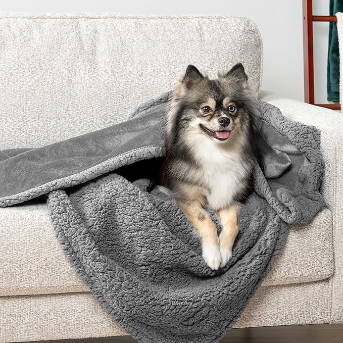 PetAmi Waterproof Dog Blanket for Small Medium Dog Puppy Cat Throw for Couch Cover Leakproof Protection, Sherpa Fleece, Reversible Soft Washable 29x40 Light Gray