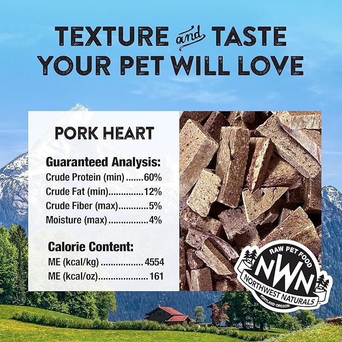 Northwest Naturals Raw Rewards Freeze-Dried Pork Heart Treats for Dogs and Cats - Bite-Sized Pieces - Healthy, 1 Ingredient, Human Grade Pet Food, All Natural, Proudly Made in USA, 10 Oz