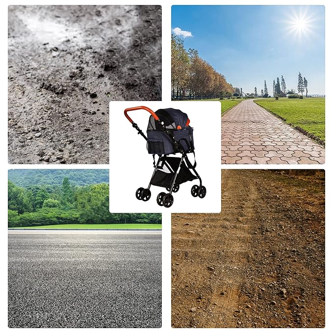 2 in 1 Pet Stroller, Detachable Pet Cart with 4 Wheels & Removable Carrier for Small Dog/Cat, Foldable Portable Waterproof Jogging Travel Carrier Cage w/Storage Basket & Adjustable Handle