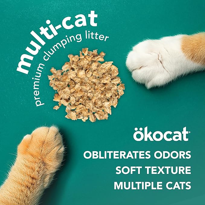 ökocat Multi-Cat Wood Clumping Cat Litter, Unscented, 26 pounds XL - Natural Ingredients, Obliterates Odors with Natural Odor Neutralizer, Clumps Solid, 99% Dust Free, Great for Multiple Cats