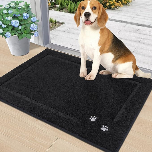 BEQHAUSE Dog Door Mat for Muddy Paws 24"x36" Dirt Trapper Absorbent Doormat Non Slip Entryway Rugs Washable Stain Resistant Welcome Floor Mat Soft Low-Profile for Front Back Door, Black