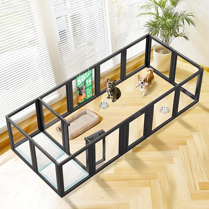 FXW AuraSpace Acrylic Indoor Dog Playpen for Small and Medium Dogs, 30 Inch, 16 Panels, Black