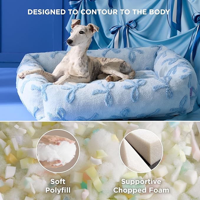 Lesure Cute Dog Bed for Medium Dogs - Washable Pet Beds,Cozy Rectangle Orthopedic Sofa with Jacquard Shaggy Plush & Anti Slip Bottom,30x24x8inches