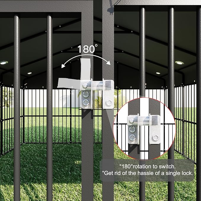 10x10x6 FT Outdoor Dog Kennel, Dog Enclosures Fence with UV-Resistant Waterproof Roof Cover and Triple Locks, Heavy Duty Metal Dog Houses for Large Dogs Outside (118" W x 119" D x 78" H)