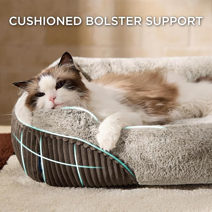 Bedsure Washable Dog Bed Small Dog＆Cat- Rectangle Fluffy Plush Kitten Puppy Bed, Comfy Corduroy Fleece and Nonskid Bottom,20x19x6inches,Suitable for Pet Up to 15lbs,Brown