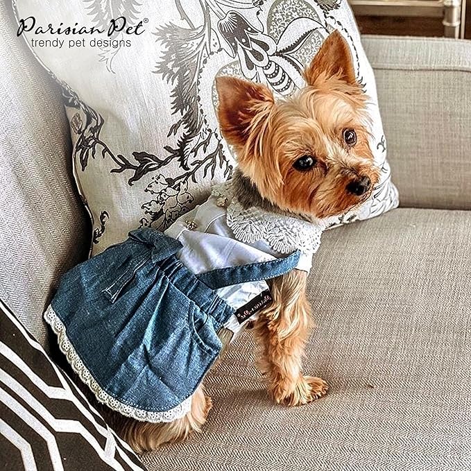 Parisian Pet Chambray Overall Dress - Lightweight and Fashionable Summer Clothes for Large Dogs - Sleeveless Overalls for Girl Dogs (L)