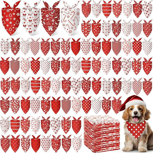 Abbylike 200 Pcs Christmas Dog Bandanas Bulk Xmas Red and White Bandanas for Dogs Triangle Kerchief Bibs Scarf Set for Pet Christmas Costume Photo Props Accessories Pet Shops, 25 Styles