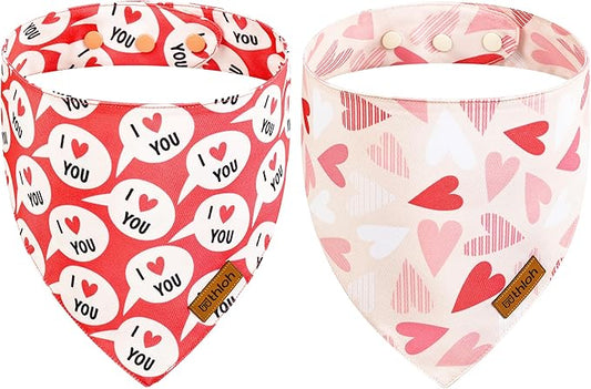 Dog Bandanas with Snap Button - 2 Pack Reversible Heart Dog Scarf for Boy & Girl, Premium Durable Fabric, Pet Bandana for Medium and Large Dogs (Large)