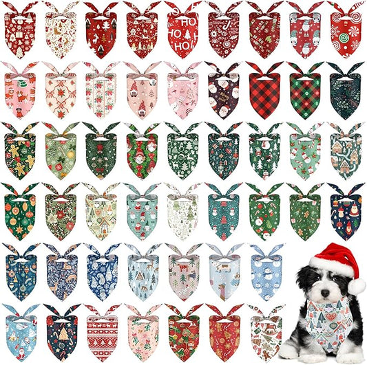 200PCS Christmas Dog Bandanas Bulk Xmas Pet Costume Christmas Patterns Dog Outfit Holiday Washable Scarf Pets Triangle Head Scarves Bandanas Puppy Bibs for Girl and Boy