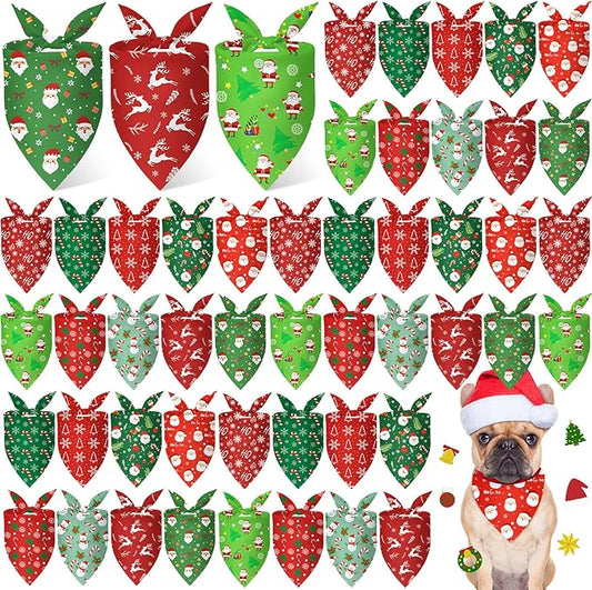 Weewooday 50 Pcs Christmas Bandanas for Dogs Xmas Bandanas Bulk with Santa Snowflake Candy Cane Soft Bibs Adjustable Triangle Doggie Scarf for Small Medium Large Pet (25.6 x 17.7 x 17.7 Inch)