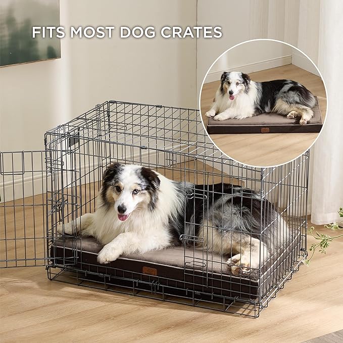 Bedsure Memory Foam Dog Beds Large Sized Dog - Orthopedic Pet Beds for Crate with Removable Washable Cover and Nonskid Bottom, Plush Flannel Fleece Top Pet Mat, Brown