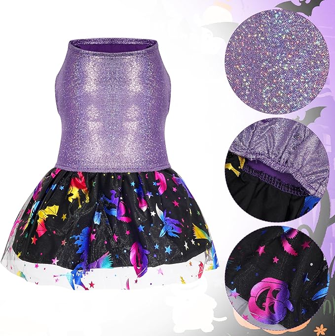 Dog Halloween Costume Dog Dress Witch Tulle Skirt Halloween Pet Clothes for Puppy Small Cats (Purple, Medium)