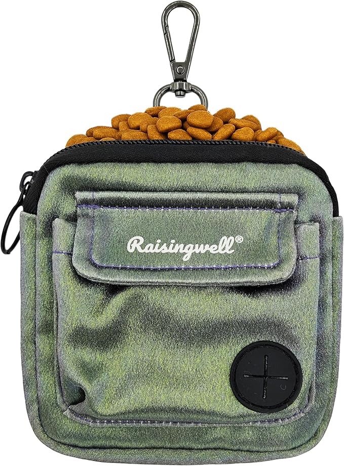 Dog Treat Pouch for Pet Walking and Training with Clicker Poop Bags and Double Bag Design Small Fanny Zipper Pack Holder for Puppy Snack Dispenser Kit for Leash and Outdoor Use (NM-Green)