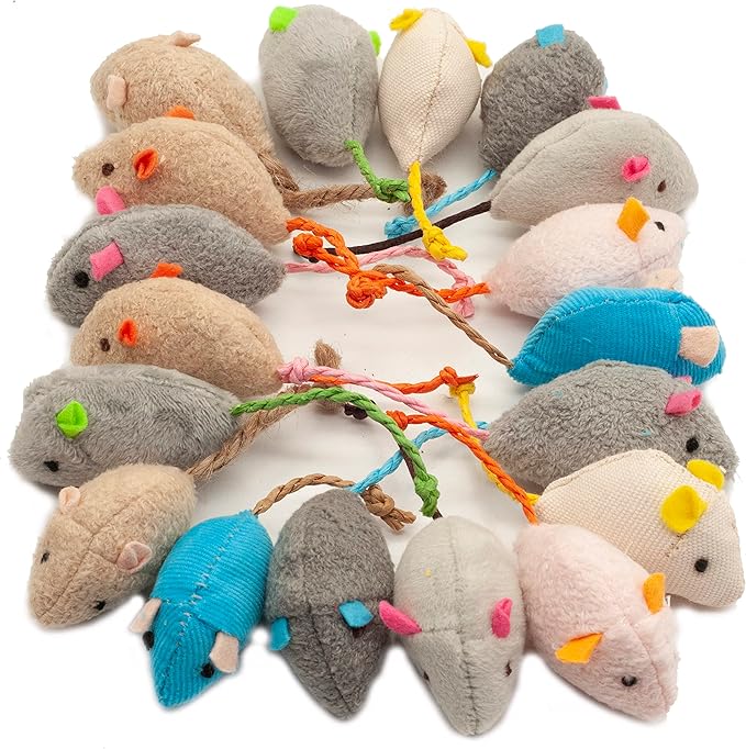 Fashion's Talk Cat Mice Toy 18-Pack Plush Catnip-Filled Mice Toys for Indoor Cats - Realistic Design, 9 Assorted Colors, 2 of Each, Value Pack