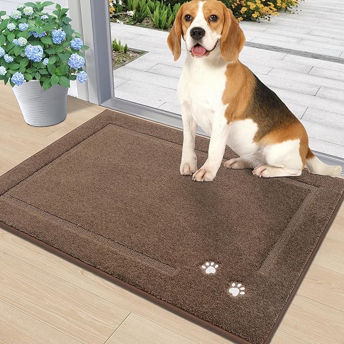 BEQHAUSE Dog Door Mat for Muddy Paws 24"x36" Dirt Trapper Absorbent Doormat Non Slip Entryway Rugs Washable Stain Resistant Welcome Floor Mat Soft Low-Profile for Front Back Door, Brown