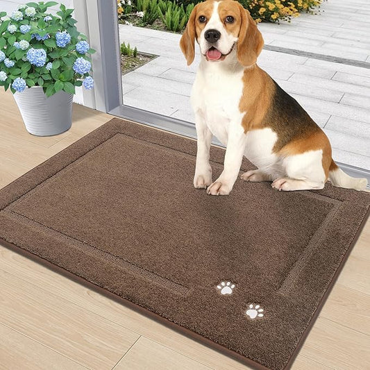 BEQHAUSE Dog Door Mat for Muddy Paws 24"x36" Dirt Trapper Absorbent Doormat Non Slip Entryway Rugs Washable Stain Resistant Welcome Floor Mat Soft Low-Profile for Front Back Door, Brown