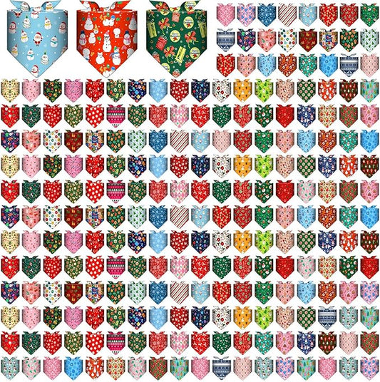 Geyoga 240 Pcs Halloween Dog Bandanas Bulk Thanksgiving Pet Bandanas Adjustable Fall Triangle Dog Grooming Scarf Bibs Kerchief for Small Medium Large Cats Pet Costume A(Christmas)