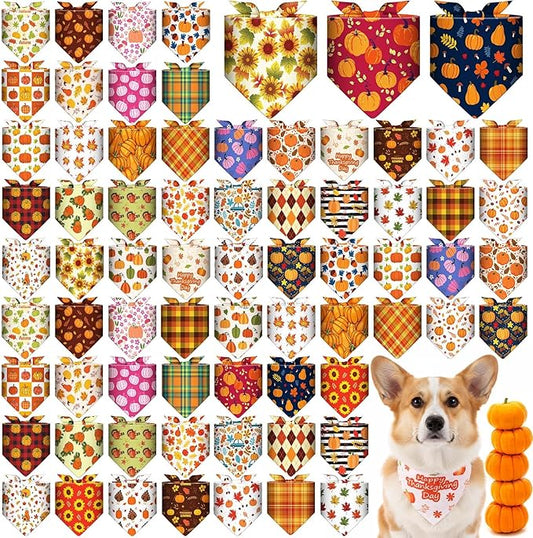 72 Pcs Fall Dog Bandanas Bulk Thanksgiving Triangle Scarf Cat Bibs Autumn Puppy Scarf Pet Bandanas for Puppy Cat Birthday Party Costume