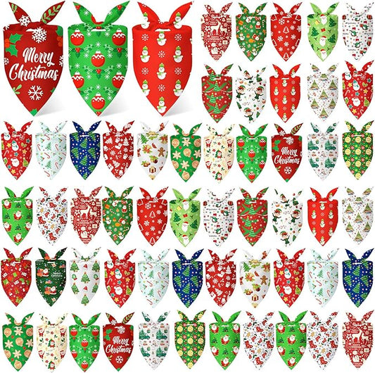 Abbylike 50 Pieces Christmas Dog Bandanas Bulk Xmas Bandanas for Dogs Triangle Kerchief Bibs Scarf Set for Christmas Pet Costume Accessories Decoration (19.7 x 13.8 x 13.8'')