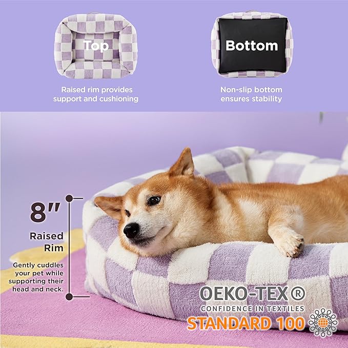 Lesure Cute Dog Bed for Large Dogs - Washable Pet Beds,Cozy Rectangle Orthopedic Sofa with Jacquard Shaggy Plush & Anti Slip Bottom,36x27x8inches