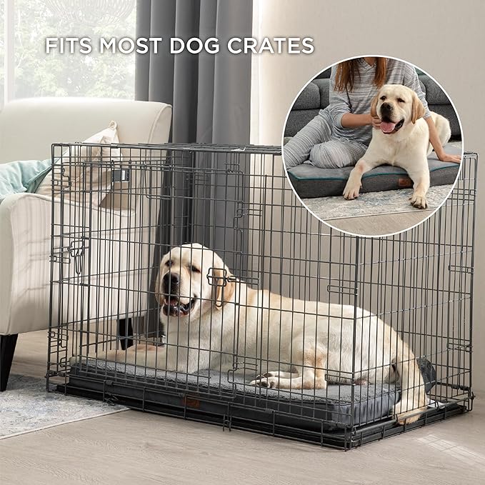 Bedsure Memory Foam Dog Crate Bed for Extra Large Dogs - XL Orthopedic Pet Beds with Removable Washable Cover and Nonskid Bottom - Plush Flannel Fleece Top Pet Mat, Grey