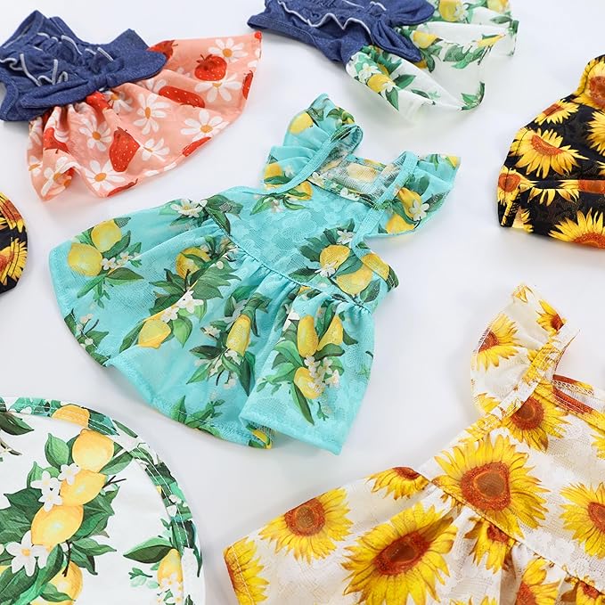 Fitwarm Dog Sunflower Dress, Dog Clothes for Small Dogs Girl, Pet Cat Apparel, White, Yellow, Red, XS