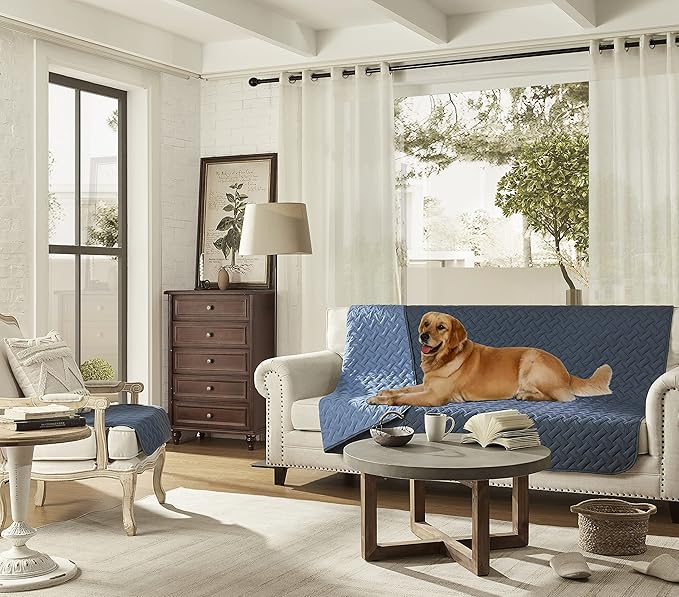 gogobunny 100% Double Sided Waterproof Dog Blanket Soft Pet Bed Cover Reversible Protect Furniture Couch Sofa Car for Puppy Cat Kids (Dark Blue/Light Blue, 30x30 Inch (Pack of 1))