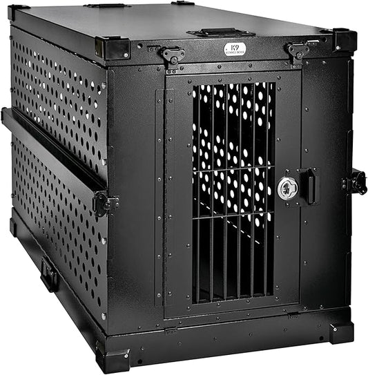 Heavy Duty Fully Collapsible Powder-Coated Aluminum Dog Crate - Large (Black)