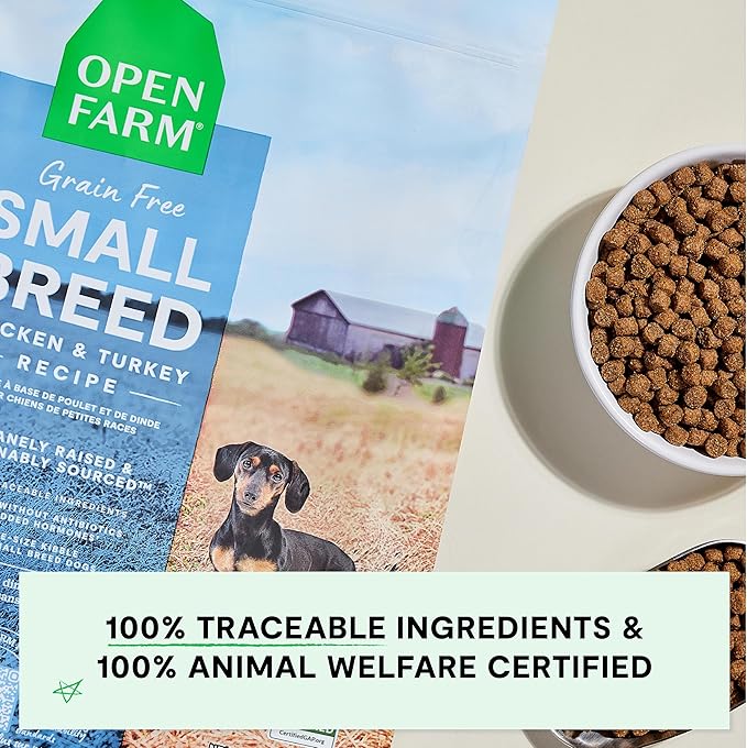Open Farm, Grain-Free Dry Dog Food for Small Breeds, High-Protein Kibble, Sustainably & Ethically Sourced Ingredients, Non-GMO Veggies & Superfoods, Chicken & Turkey Recipe for Small Dogs, 11lb Bag